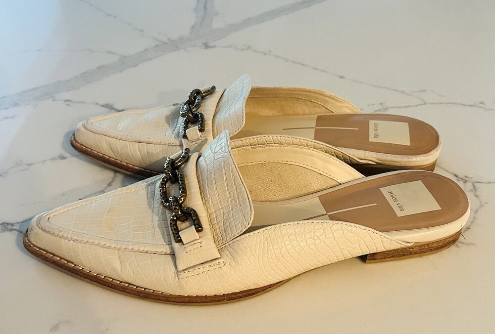 Dolce Vita Shoes Sidon Ivory Leather Loafer Flats Mules Pointed Toe Size 9